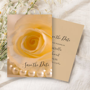 Invitation Mariage à la rose blanche et aux perles Sauvez la 