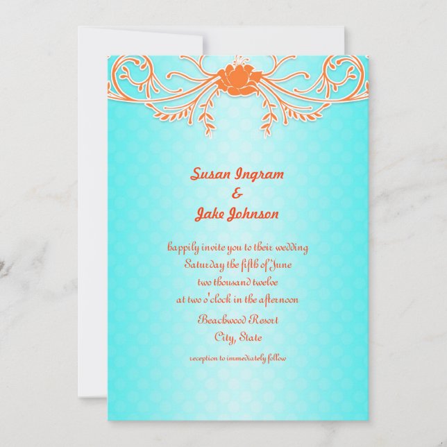 Invitation Mariage à la Tangerine et Aqua lumineux et amusant (Devant)
