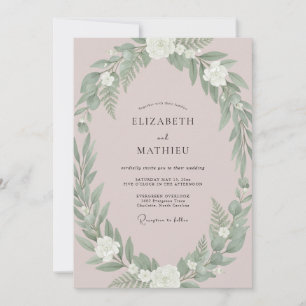 Invitation Mariage à la végétation discrète rose