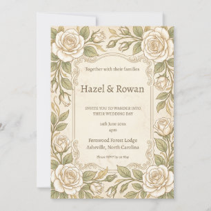 Invitation Mariage à la verdure de rose ivoire