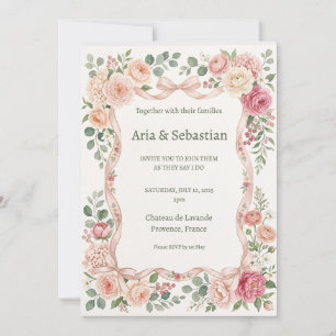 Invitation Mariage à la verdure de rose rose