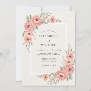 Invitation Mariage à la Vigne de Pivoine Rose