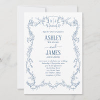 Mariage à la vigne de rose décousue bleu monogramm