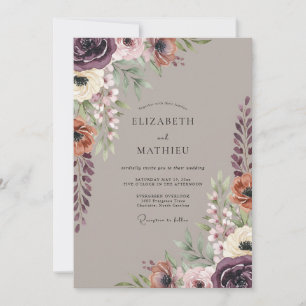 Invitation Mariage à la vigne en terre cuite prune