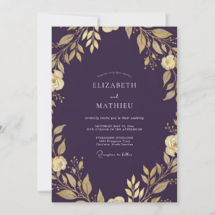Invitation Mariage à la Vigne Or Prune