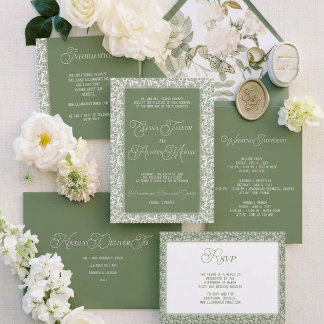 Invitation Mariage à l'ancienne avec dentelle olive