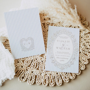 Invitation Mariage à l'ancienne avec des rayures bleues en de