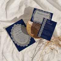Mariage à l'ancienne bleu marine Broderie dentelle