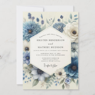 Invitation Mariage à l'anémone bleu poussiéreux