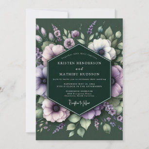 Invitation Mariage à l'anémone mauve émeraude