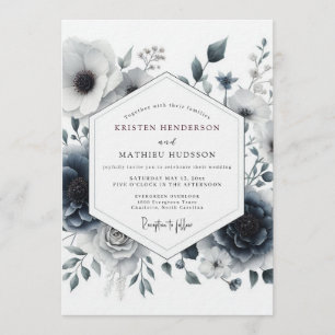 Invitation Mariage à l'anémone ombrale ardoise