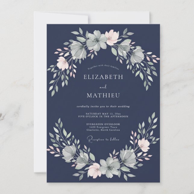 Invitation Mariage à l'aquarelle à l'encre de pétale (Devant)