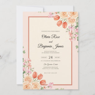 Invitation Mariage à l'aquarelle aux tulipes corail