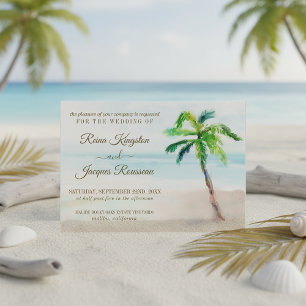 Invitation Mariage à l'aquarelle avec un palmier de plage tro