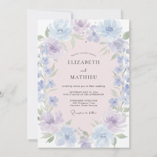 Invitation Mariage à l'aquarelle bleu lavande rêveuse