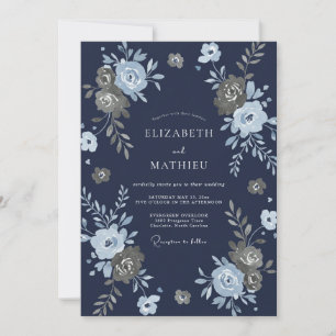 Invitation Mariage à l'aquarelle botanique Or et Nuit