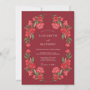 Invitation Mariage à l'aquarelle botanique rouge profond