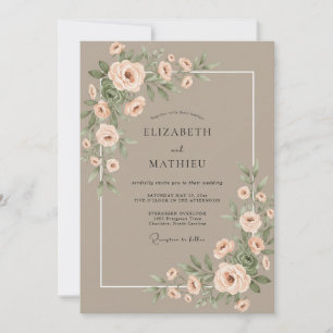 Invitation Mariage à l'aquarelle botanique Taupe Blush