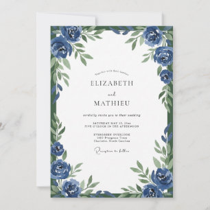 Invitation Mariage à l'aquarelle Cobalt Bloom