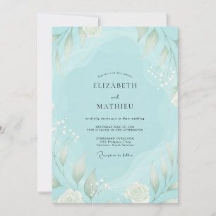 Invitation Mariage à l'aquarelle de feuillage Aqua