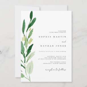 Invitation Mariage à l'aquarelle de feuille verte minimale