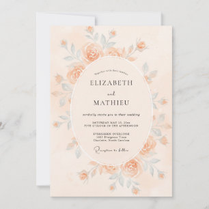 Invitation Mariage à l'aquarelle délicate pêche