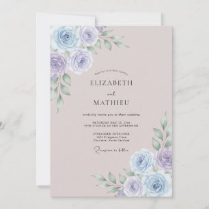 Invitation Mariage à l'aquarelle éthérée bleu poussiéreux