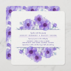 Invitation Mariage à l'aquarelle fleurie d'anémone violet inv