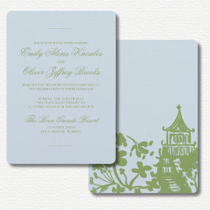 Invitation Mariage à l'aquarelle florale bleue verte 