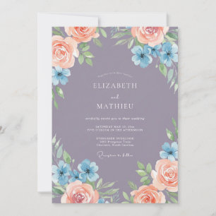 Invitation Mariage à l'aquarelle florale violet poussiéreux