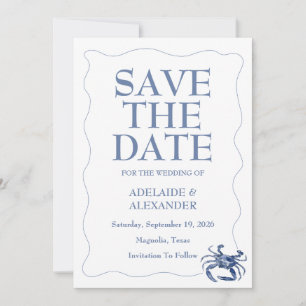 Invitation Mariage à l'aquarelle moderne bleu côtier de plage