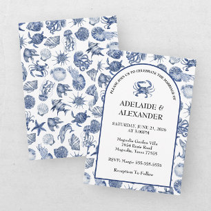 Invitation Mariage à l'aquarelle moderne bleu côtier de plage