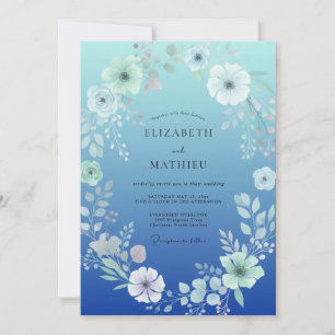 Invitation Mariage à l'aquarelle pétale de cobalt
