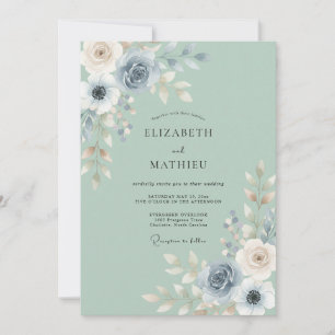 Invitation Mariage à l'aquarelle sérénité vert sauge