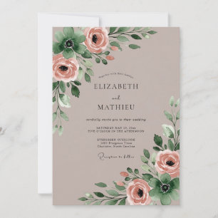 Invitation Mariage à l'aquarelle Taupe Exquis