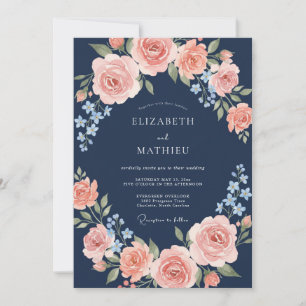 Invitation Mariage à l'arche de fleurs de pêcher de la marine