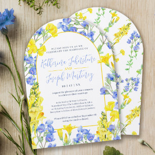 Invitation Mariage à l'arche de fleurs sauvages jaune bleu aq