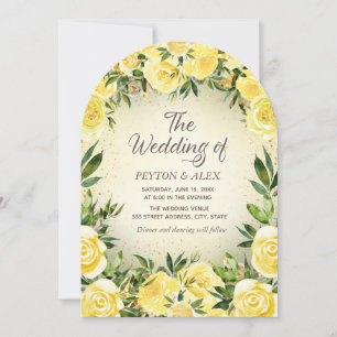 Invitation Mariage à l'arche de paillettes dorées florales aq