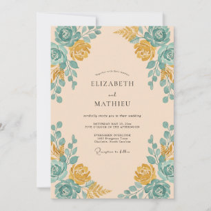 Invitation Mariage à l'arche de rose sarcelle abricot