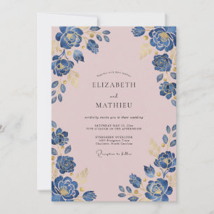 Invitation Mariage à l'arche florale aquarelle bleue