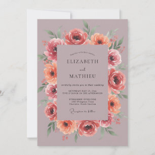 Invitation Mariage à l'arche florale mauve peintre