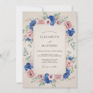 Invitation Mariage à l'arche florale rose bleu