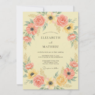 Invitation Mariage à l'arche florale rose corail