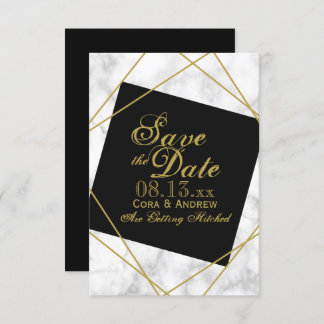 Invitation Mariage à l'économie de date de Mari noir et or Fa
