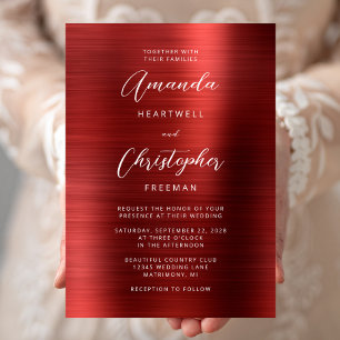Invitation Mariage à l'écriture métallique rouge brossée