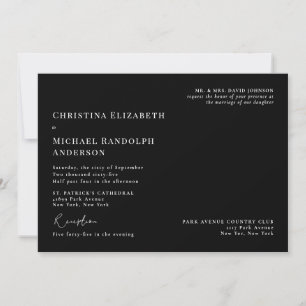 Invitation Mariage à l'église noir et blanc Deux lieux 