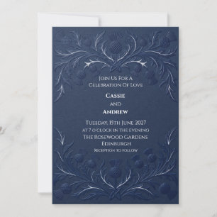 Invitation Mariage à l'emblème de chardon écossais bleu marin