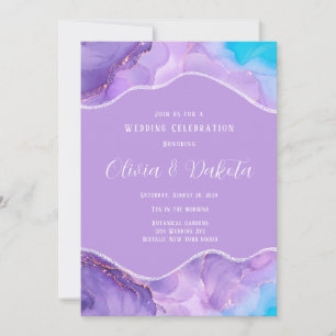 Invitation Mariage à l'encre alcoolique pourpre sarcelle éthé