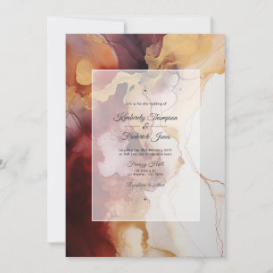 Invitation Mariage à l'encre de Bourgogne, or et ivoire
