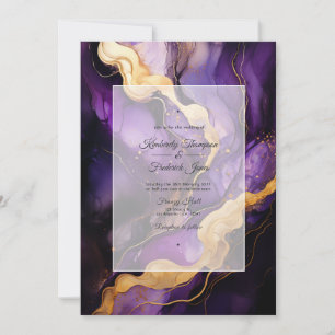 Invitation Mariage à l'encre noire, or et violet foncé